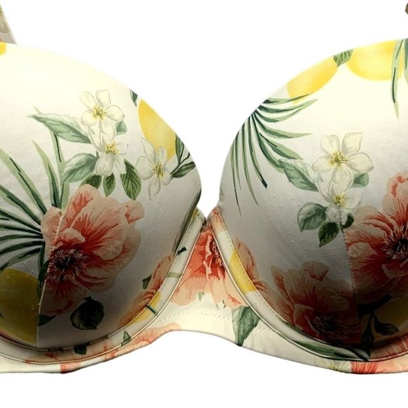 Shade & Shore Bikini Top 38D Hawaiian Tropical Lemon Print Underwire Pushup - Picture 4 of 10